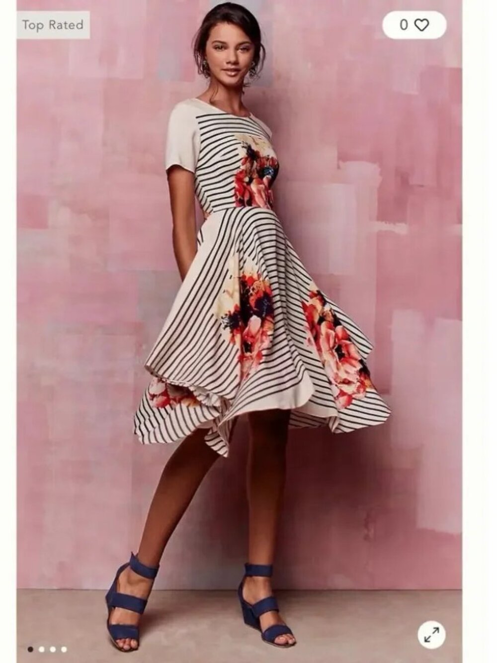 Anthropologie Corey Lynn‎ Calter Cream Black Floral Striped Verna Swing Dress